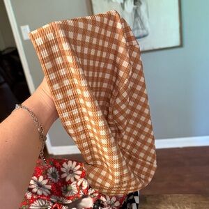 Gingham Checkered Tan and White scrub cap.
